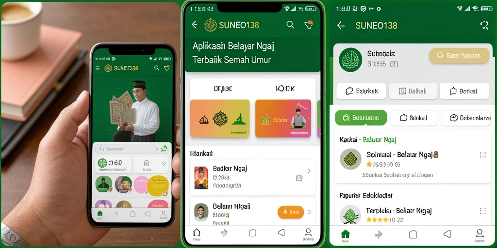 Tampilan antarmuka aplikasi Belajar Ngaji SUNEO138 yang interaktif.
