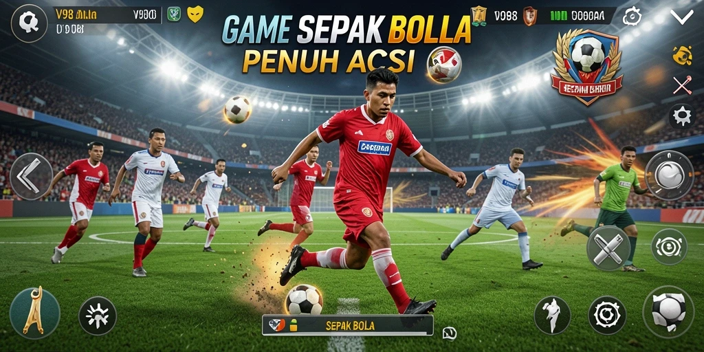 Tampilan antarmuka V98 yang menarik dalam permainan Sepak Bola.